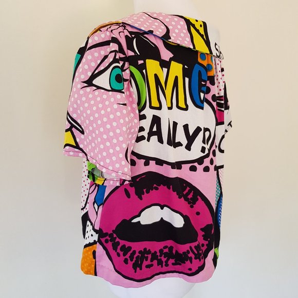 Unique Handmade Button Through Cartoon Short Crop Blouse Top Cosplay Relaxed Fit - Picture 9 of 12